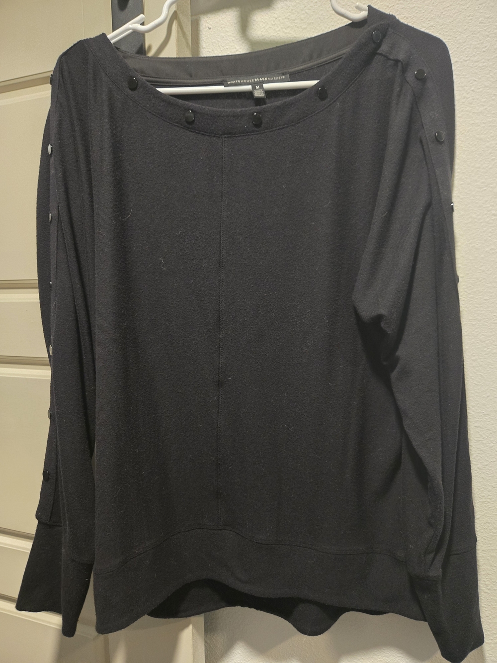 White House Black Market Black Off-the-Shoulder Button-Detail Sweater
